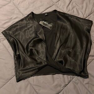 Shein Sky Black Satin Crop Top